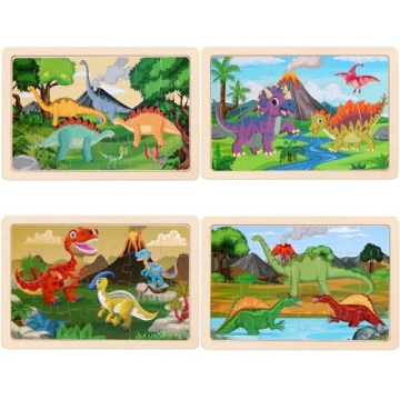 Wooden Dinosaur Puzzle Set for Kids 3-5 Years - Educational Fun
