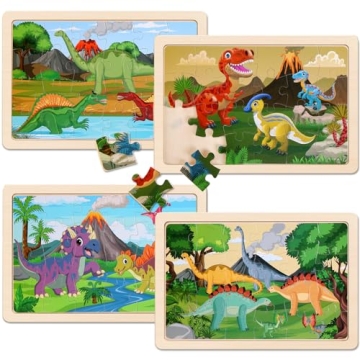 Wooden Dinosaur Puzzle Set for Kids 3-5 Years - Educational Fun