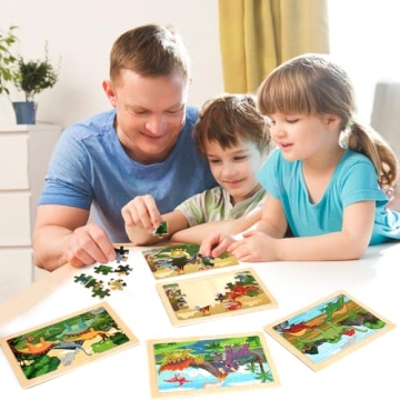 Wooden Dinosaur Puzzle Set for Kids 3-5 Years - Educational Fun