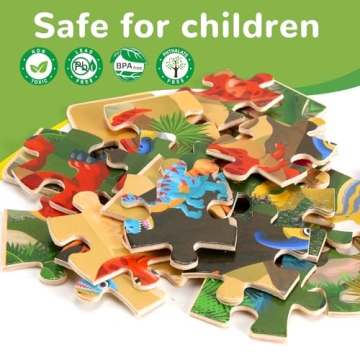 Wooden Dinosaur Puzzle Set for Kids 3-5 Years - Educational Fun