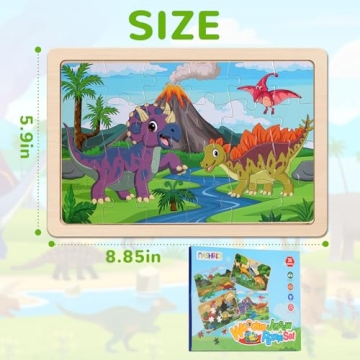 Wooden Dinosaur Puzzle Set for Kids 3-5 Years - Educational Fun