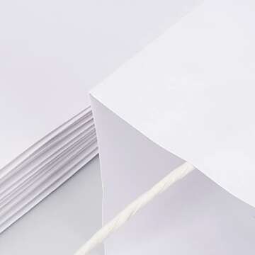 Oikss 100 Pack 5.25x3.25x8.25 Inch Small White Kraft Paper Bags with Handles Bulk for Birthday Wedding Party Favors Grocery Retail Shopping Business Goody Craft Gift Bags Cub Sacks (100pcs Count)