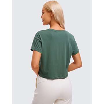 CRZ YOGA Women's Pima Cotton Workout Short Sleeve Shirts Loose Athletic Crop Tops Gym Casual Cropped...