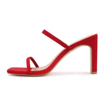 Carcuume Women's Square Toe Two Strap Open Toe Block Heels Sandals Slip On Shoes,FAUNA-Red Su-8