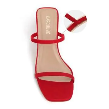 Carcuume Women's Square Toe Two Strap Open Toe Block Heels Sandals Slip On Shoes,FAUNA-Red Su-8
