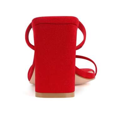 Carcuume Women's Square Toe Two Strap Open Toe Block Heels Sandals Slip On Shoes,FAUNA-Red Su-8