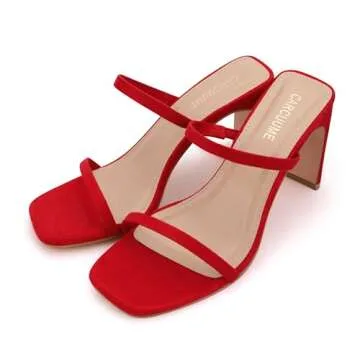 Carcuume Women's Square Toe Two Strap Open Toe Block Heels Sandals Slip On Shoes,FAUNA-Red Su-8