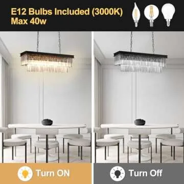 Depuley 24'' Modern Crystal Chandeliers for Dining Room, 6-Light Rectangular Black Chandelier, Rectangle Contemporary Pendant Light Fixture for Kitchen Island, Included E12 Bulbs, UL Listed