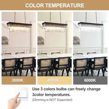 Depuley 24'' Modern Crystal Chandeliers for Dining Room, 6-Light Rectangular Black Chandelier, Rectangle Contemporary Pendant Light Fixture for Kitchen Island, Included E12 Bulbs, UL Listed