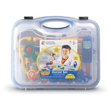 Learning Resources Pretend & Play Doctor Set Blue - 19 Pieces, Ages 3+ Doctor Kit for Kids, Toddler Doctor Kit, Toy Medical Kit, Toddler Social Emotional Learning Toys
