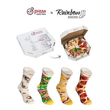 Rainbow Socks - Pizza Box Socks - 4 pairs MIX Hawaii Italian Pepperoni Cotton Socks - Made In Europe