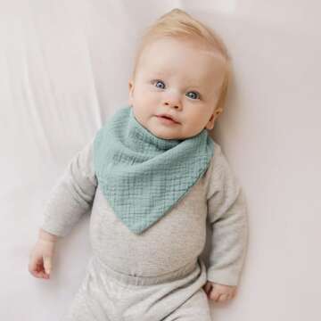 Konssy Muslin Baby Bibs 8 Pack Bandana Drool 100% Cotton for Unisex Baby, Solid Colors Set Teething and Drooling