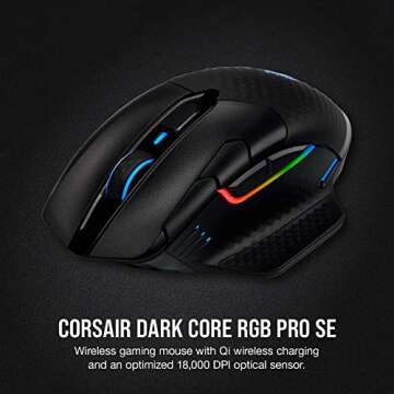 Corsair Dark Core RGB Pro SE - 18000 DPI RGB Gaming Mouse, Qi Wireless Charging