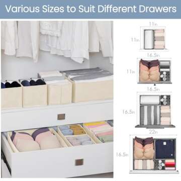 Criusia Drawer Organizer Clothes,16 Pack Underwear Drawer Organizers, Foldable Closet Organizers and Storage Dresser Drawer Dividers Clothing Organizer for Clothes, Socks, Scarves, Bra, Ties (Beige)