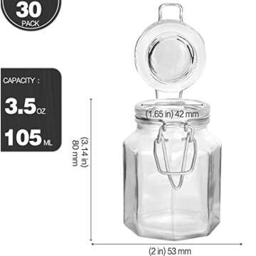 Spice Jars, KAMOTA 30 PACK 3.5oz Octagonal Diamond Small Glass Jars with Leak Proof Rubber Gasket an...