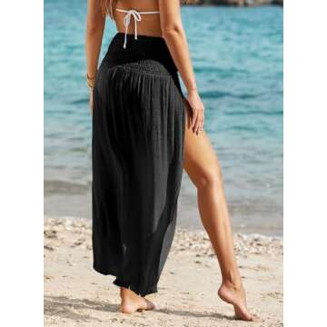 Herseas Women's Swimsuit Cover Up Black Shirred High Waist Split Thigh Bathing Suit Swim Sarong Beach Long Skirt Small 4 6