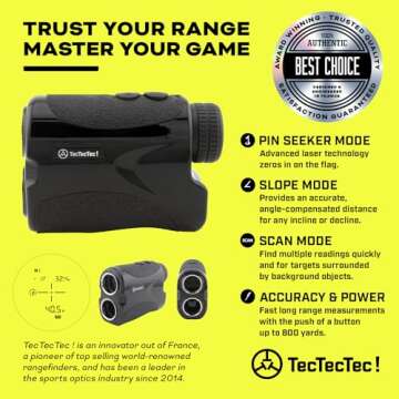 Upgraded Slope - TecTecTec VPRO500 Golf Rangefinder with Slope - Laser Range Finder with Flagseeker VPRO500® - Laser Binoculars - with Battery