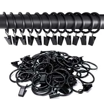 44pcs Curtain Rings with Clips Hooks 1.5 inch Rustproof Matte Metal Stainless Steel Drapery Rings for Tension Rod Bracket Eyelets Decorative Hangers, Vintage Black (1.5" Interior Diameter)