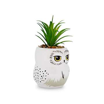 Harry Potter Hedwig 3-Inch Ceramic Mini Planter with Artificial Succulent | Small Flower Pot, Faux I...