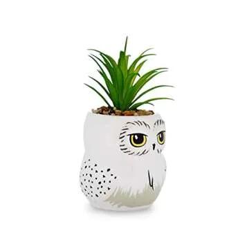 Harry Potter Hedwig 3-Inch Ceramic Mini Planter with Artificial Succulent | Small Flower Pot, Faux I...