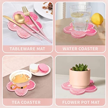 Cute Sakura Coasters with Glittery Quicksand Design
