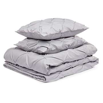Amazon Basics Light-Weight Microfiber Pinch Pleat Duvet Cover Set - 3 pieces, Full/Queen, Light Grey