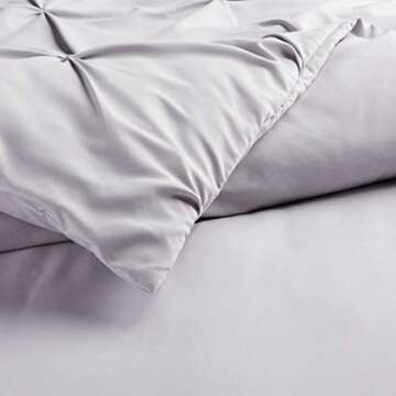 Amazon Basics Light-Weight Microfiber Pinch Pleat Duvet Cover Set - 3 pieces, Full/Queen, Light Grey