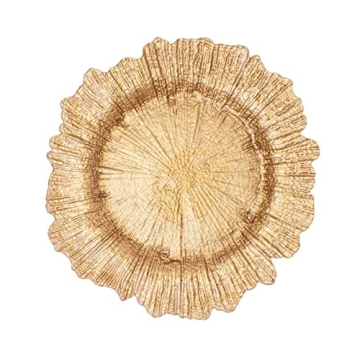 Simply Elegant Coral Reef Glass Charger Plate Set of 8 | 13 Inch Gold Gloss Finish | Perfect for Eve...