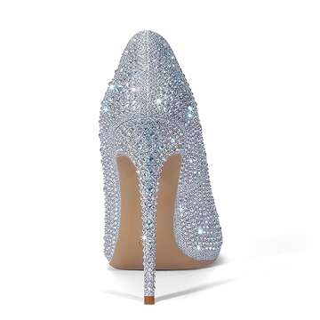 Elisabet Tang Pointed Toe High Heel Glitter Rhinestone Heels Sparkly Prom Shoes Stiletto Wedding Heels for Bride Shoes for Women Silver Glitter Size 8
