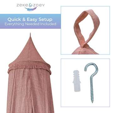 Zeke and Zoey Hanging Dusty Dirty Pink Princess Canopy for Girls Bed with Tassels - Hideaway Tent for Kids Rooms or Cribs. Nursery Decoration - Slightly Sheer Drapes for Child, Play or Reading