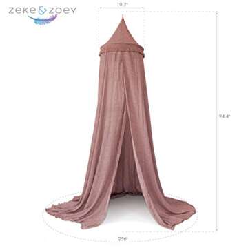 Zeke and Zoey Hanging Dusty Dirty Pink Princess Canopy for Girls Bed with Tassels - Hideaway Tent for Kids Rooms or Cribs. Nursery Decoration - Slightly Sheer Drapes for Child, Play or Reading