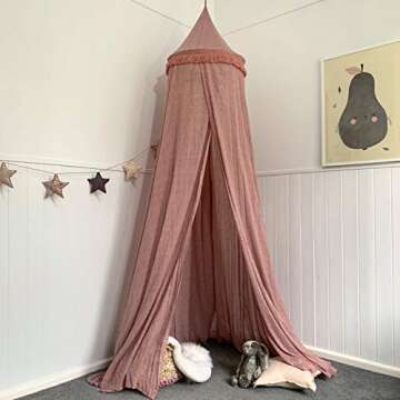 Zeke and Zoey Hanging Dusty Dirty Pink Princess Canopy for Girls Bed with Tassels - Hideaway Tent for Kids Rooms or Cribs. Nursery Decoration - Slightly Sheer Drapes for Child, Play or Reading