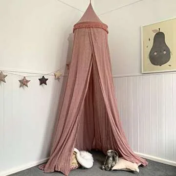 Zeke and Zoey Hanging Dusty Dirty Pink Princess Canopy for Girls Bed with Tassels - Hideaway Tent for Kids Rooms or Cribs. Nursery Decoration - Slightly Sheer Drapes for Child, Play or Reading