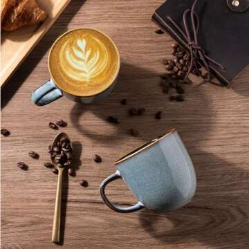 AmorArc 12oz Coffee Mugs, Ceramic Coffee Mugs set of 6 for Man, Woman, Dad, Mom, Modern Coffee Mugs with handle for Latte/Cappuccino/Milk/Cocoa. Dishwasher&Microwave Safe, Ocean Blue