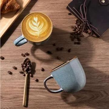 AmorArc 12oz Coffee Mugs, Ceramic Coffee Mugs set of 6 for Man, Woman, Dad, Mom, Modern Coffee Mugs with handle for Latte/Cappuccino/Milk/Cocoa. Dishwasher&Microwave Safe, Ocean Blue