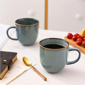 AmorArc 12oz Coffee Mugs, Ceramic Coffee Mugs set of 6 for Man, Woman, Dad, Mom, Modern Coffee Mugs with handle for Latte/Cappuccino/Milk/Cocoa. Dishwasher&Microwave Safe, Ocean Blue