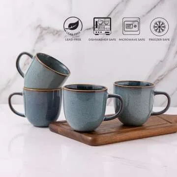 AmorArc 12oz Coffee Mugs, Ceramic Coffee Mugs set of 6 for Man, Woman, Dad, Mom, Modern Coffee Mugs with handle for Latte/Cappuccino/Milk/Cocoa. Dishwasher&Microwave Safe, Ocean Blue