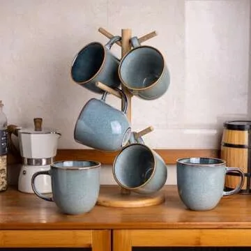 AmorArc 12oz Coffee Mugs, Ceramic Coffee Mugs set of 6 for Man, Woman, Dad, Mom, Modern Coffee Mugs with handle for Latte/Cappuccino/Milk/Cocoa. Dishwasher&Microwave Safe, Ocean Blue