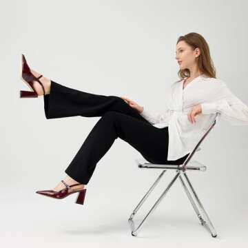 heelchic Women's Pumps Slingback Chunky Heels Closed Pointed Toe Comfortable Low Block Heel Slip-on ...