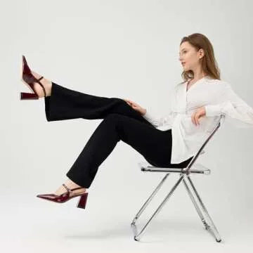 heelchic Women's Pumps Slingback Chunky Heels Closed Pointed Toe Comfortable Low Block Heel Slip-on ...