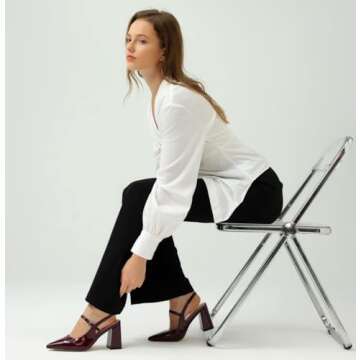 heelchic Women's Pumps Slingback Chunky Heels Closed Pointed Toe Comfortable Low Block Heel Slip-on Sandals Wedding Party Dress Shoes Work Pumps