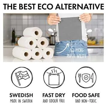 SUPERSCANDI 6 Pack Swedish Dishcloths for Kitchen - 100% Biodegradable & Compostable Reusable Paper Towels Washable, Food-Safe & Without Plastic - Dish Rags Suitable for Any Surface, Grey