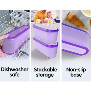 Set of 2, Ice Cream Containers for Homemade Ice Cream - 1.5 Quart Each, Reusable Freezer Storage Containers - Purple
