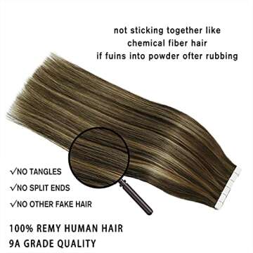 Brown Hair Extensions 50g 20Pcs 18inch Tape In Hair Extensions Human Hair Ombre Dark Brown Thick End For Full Head No Tangle Silky Straight Balayage Extensions(MB#18'')