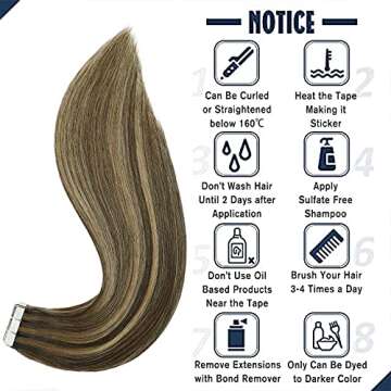 Brown Hair Extensions 50g 20Pcs 18inch Tape In Hair Extensions Human Hair Ombre Dark Brown Thick End For Full Head No Tangle Silky Straight Balayage Extensions(MB#18'')