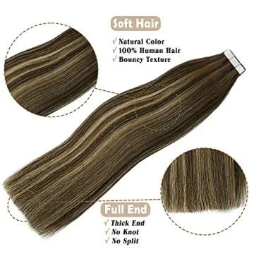 Brown Hair Extensions 50g 20Pcs 18inch Tape In Hair Extensions Human Hair Ombre Dark Brown Thick End For Full Head No Tangle Silky Straight Balayage Extensions(MB#18'')