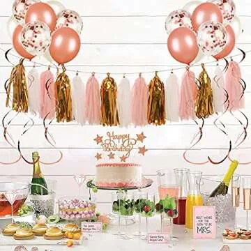Rose Gold and Pink Birthday Party Set with Banner and Balloons