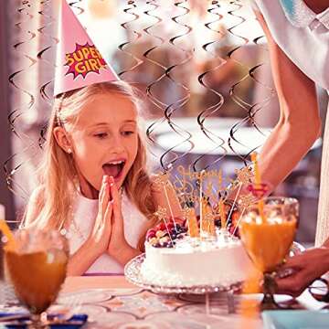 Rose Gold and Pink Birthday Party Decorations Set with Happy Birthday Banner,DIY Cake Topper,Circle Dots Garland,Hanging Swirls,Paper Tassels Garland,Confetti Balloons for Man Women Birthday Party