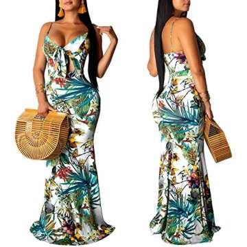 SheKiss Women's Floral Low-Cut Dresses Tie Front Beach Cover Up Sundress White