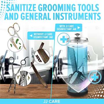 JJ CARE Disinfectant Jar – 35oz Barber Jar, Stainless Steel Strainer, Silver Lid